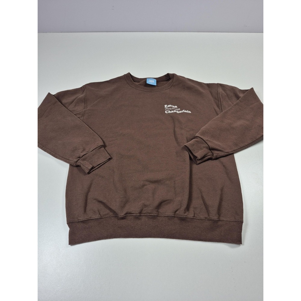 Emma Chamberlain Sweatshirt Womens Medium Brown EMMA. Fleece Pullover Crewneck
